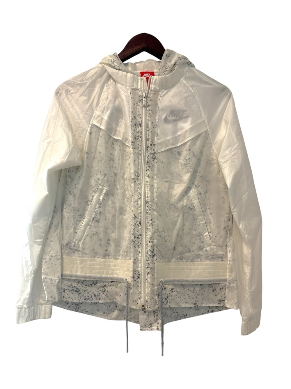 Nike Women’s White & Black Splatter Windbreaker Hooded Jacket Size Small